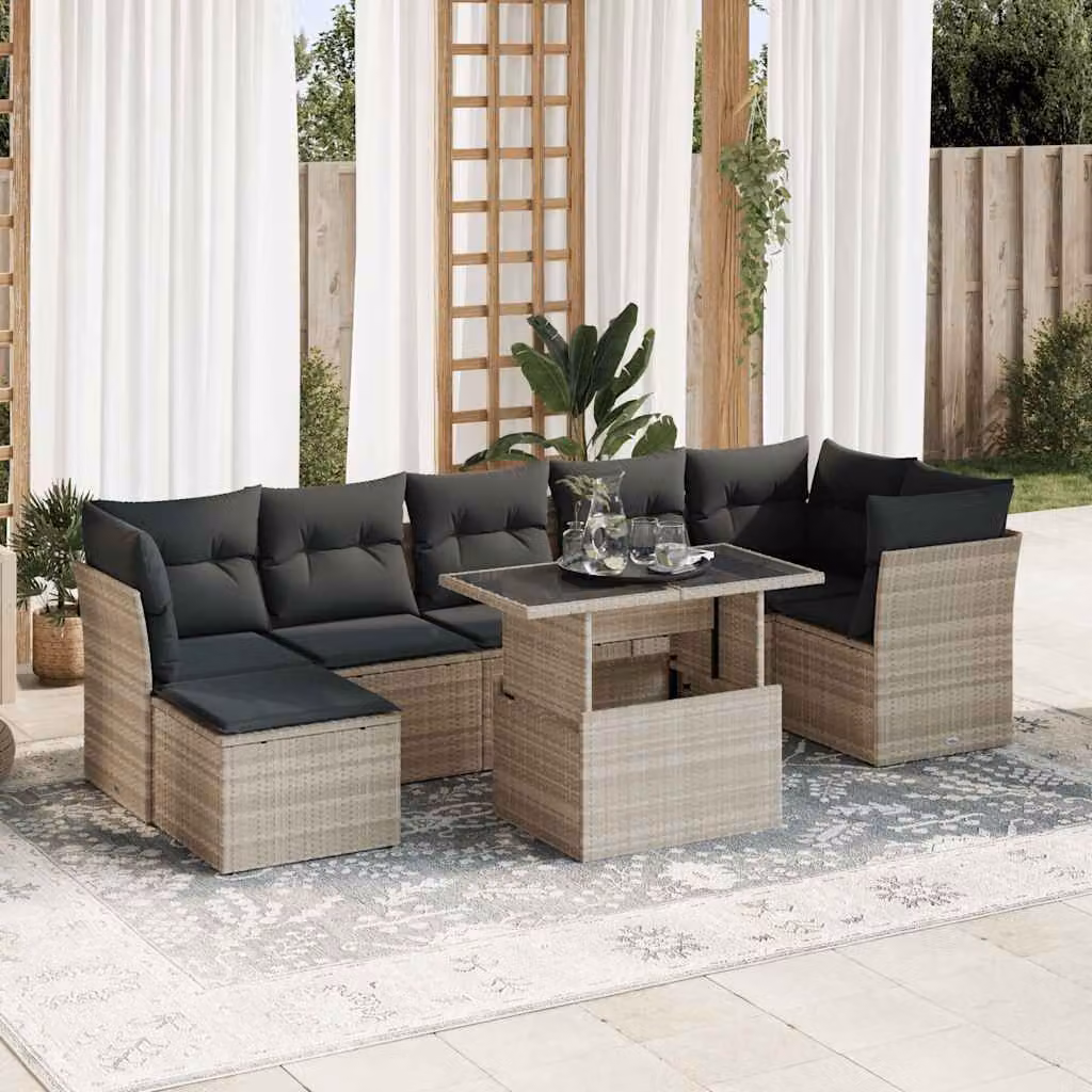 Maison Exclusive - Set Divano da Giardino 8pz con Cuscini Grigio Chiaro Polyrattan