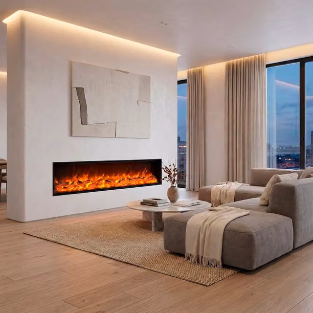 Caminetto Elettrico da Incasso Sined Etna Nero con Effetto Fiamma, Potenza 1500W, Comandi Manuali e Telecomando