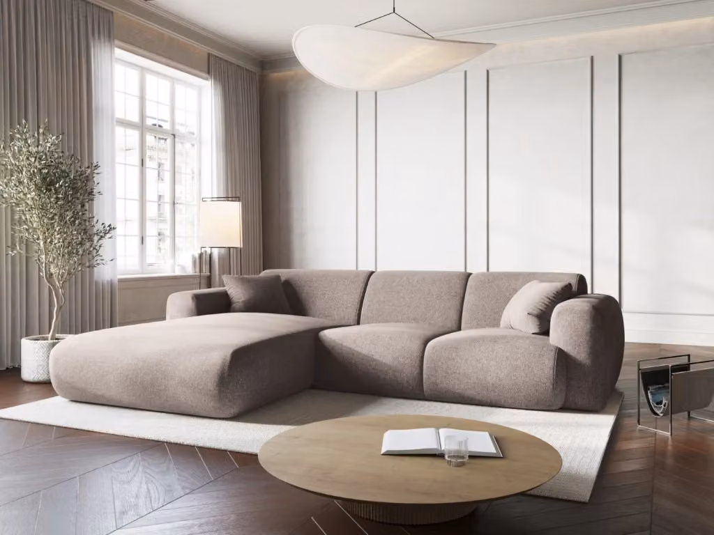 Divano angolare sinistro Nolio Cosmopolitan Design a 4 posti in ciniglia beige L/P/H: 260 x 114 x 72 cm – 2
