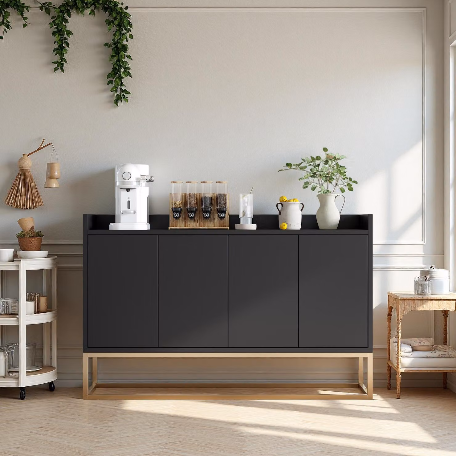 Mobile contenitore INONEFT con 4 ante e ripiani, dimensioni 120x30x80 cm, mobile moderno, pensile per cucina, mobile contenitore per soggiorno, adatto per sala da pranzo, soggiorno e cucina, colore nero