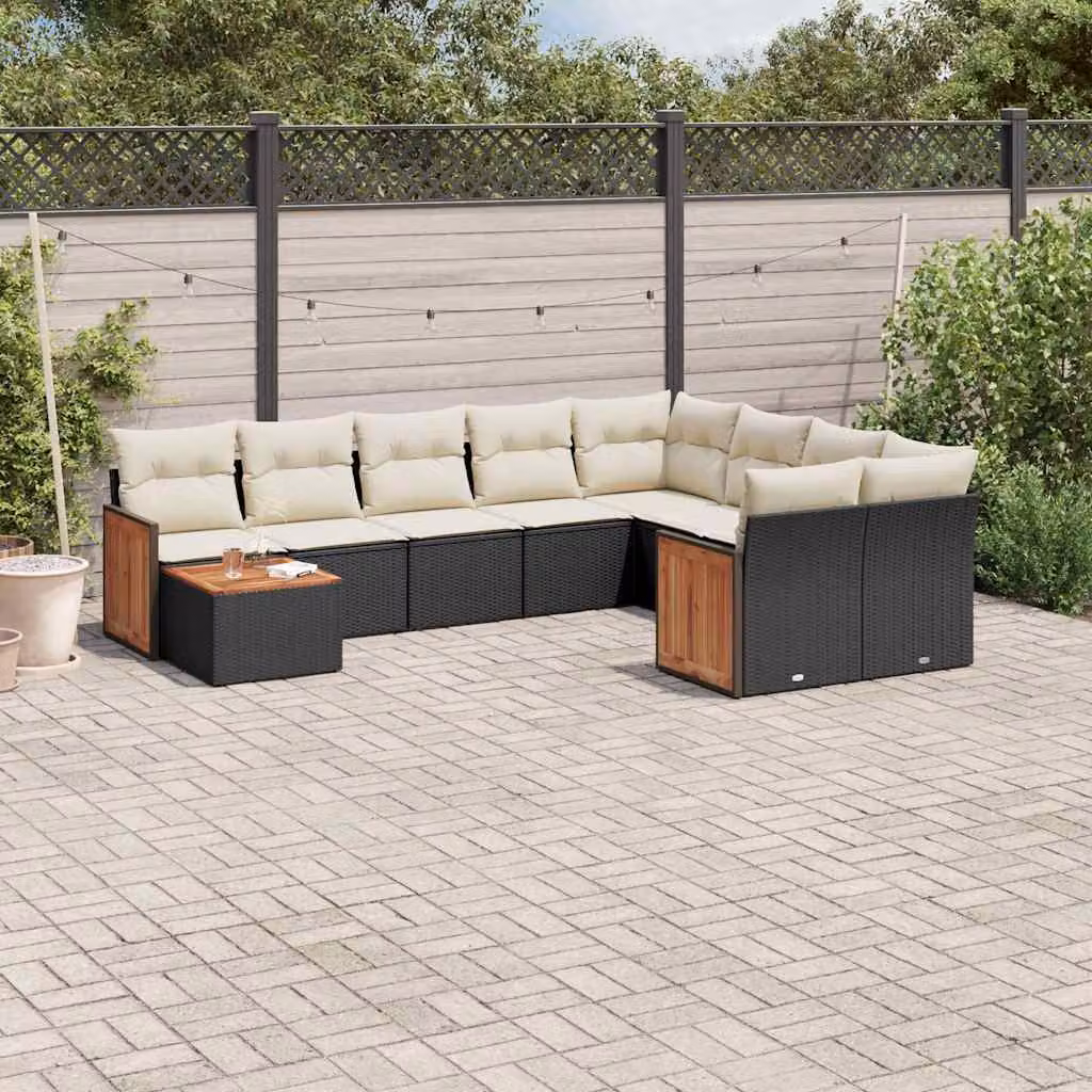 Set di Divani da Giardino a L vidaXL in Polyrattan Nero con Cuscini e Tavolino da Esterno – 1