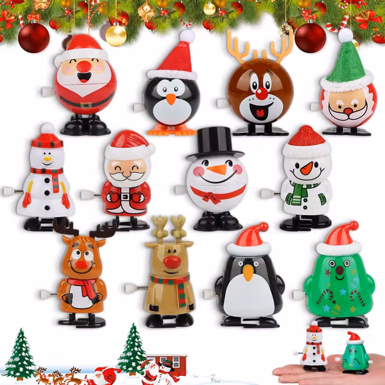 12 decorazioni a forma di pupazzo da appendere all'albero di Natale, raffiguranti un pupazzo di neve e Babbo Natale