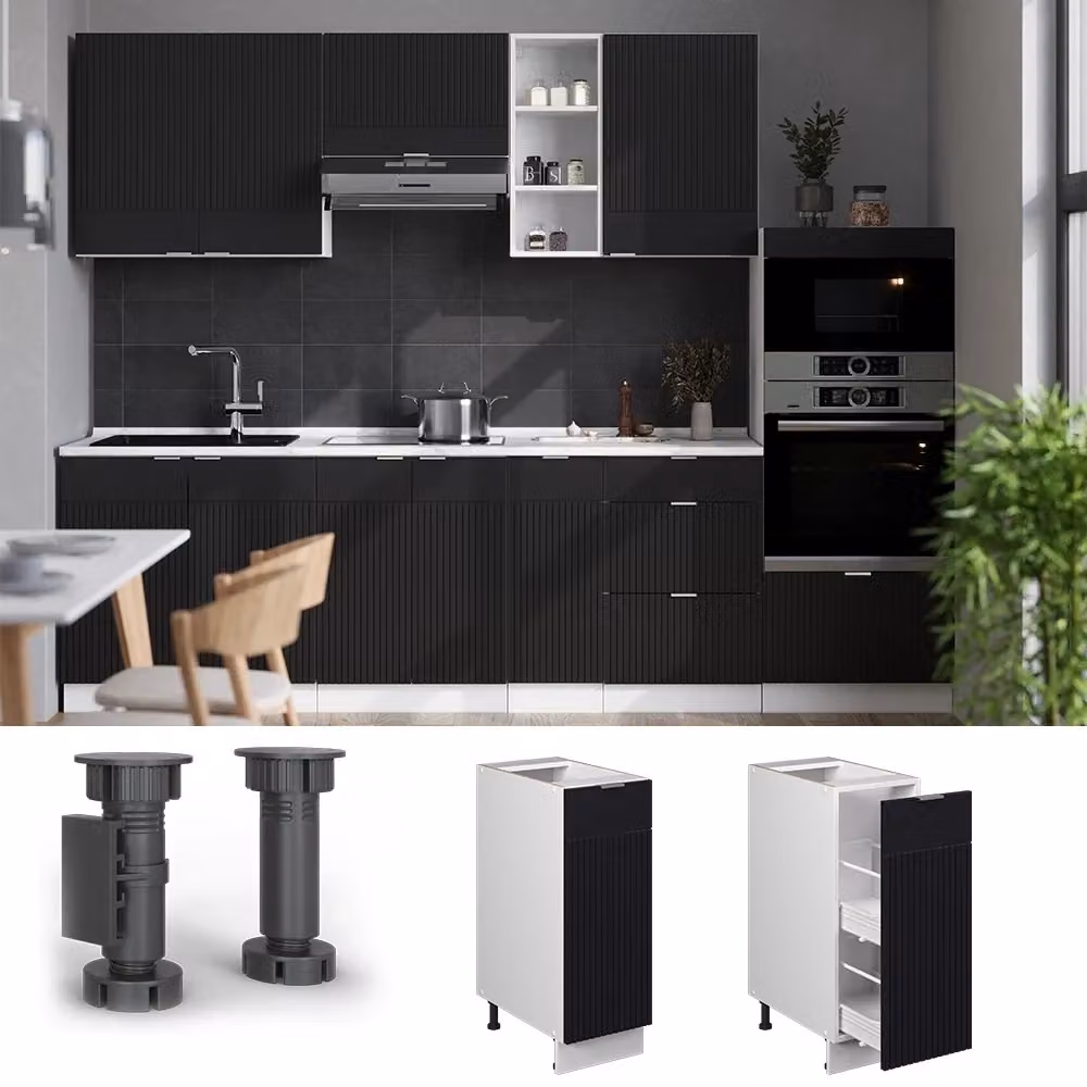 Armadio dispensa da cucina alto Fame-Line Vicco, Nero rigato e Bianco, L: 30 cm, P: 30 cm, H: 82 cm – 2