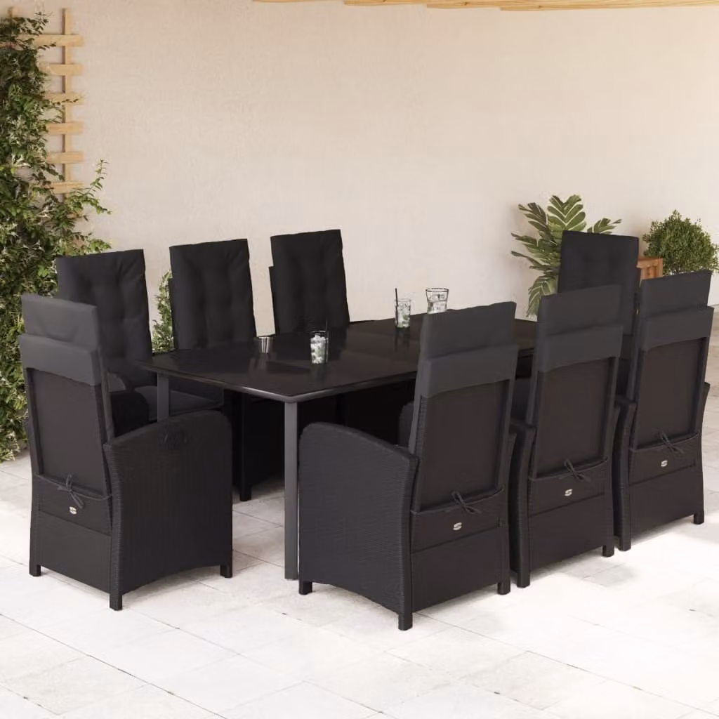 Maison Exclusive - Set da pranzo da giardino 9 pezzi con cuscini in polyrattan nero