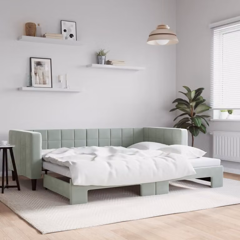 vidaXL Divano Letto con Letto Estraibile in Velluto Grigio, L/P/H: 90 x 190 cm