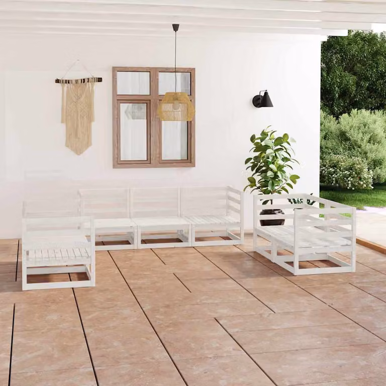 vidaXL Set Divani da Giardino 7 pz in Legno di Pino Bianco con Cuscini