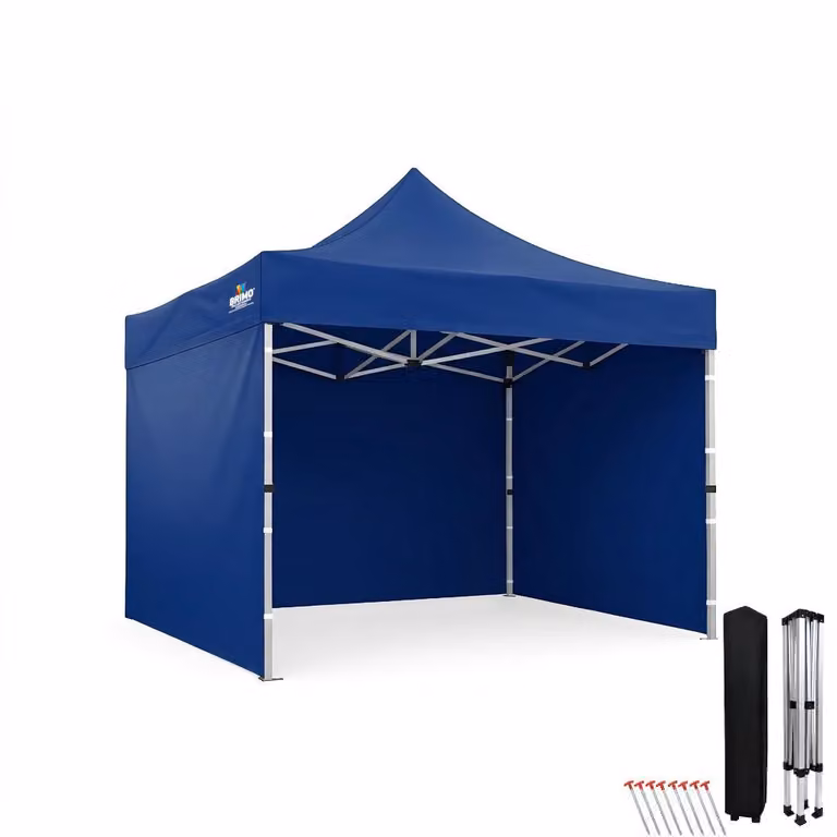 Gazebo commerciale 3x3 - struttura a forbice in acciaio + 3 pareti laterali