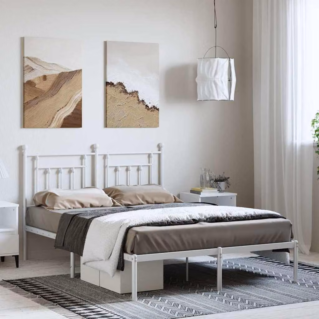 vidaXL Giroletto con Testiera in Metallo Bianco L/P: 150 x 200 cm