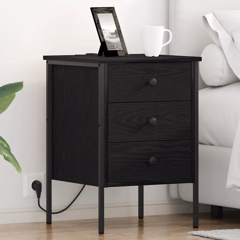 Set di 2 Armadi da Notte vidaXL in Rovere e Nero L 42 cm x P 41 cm x H 61 cm