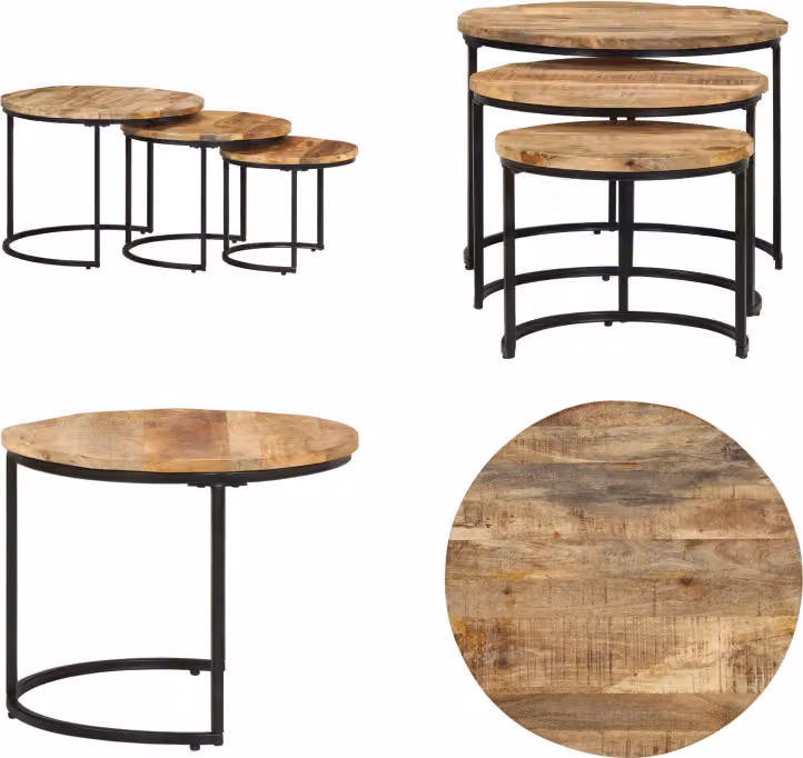 vidaXL Set tavoli 3 pz. Legno di mango grezzo - Scrivania - Tavoli a scatola - Tavolo di legno - Tavolino a scatola