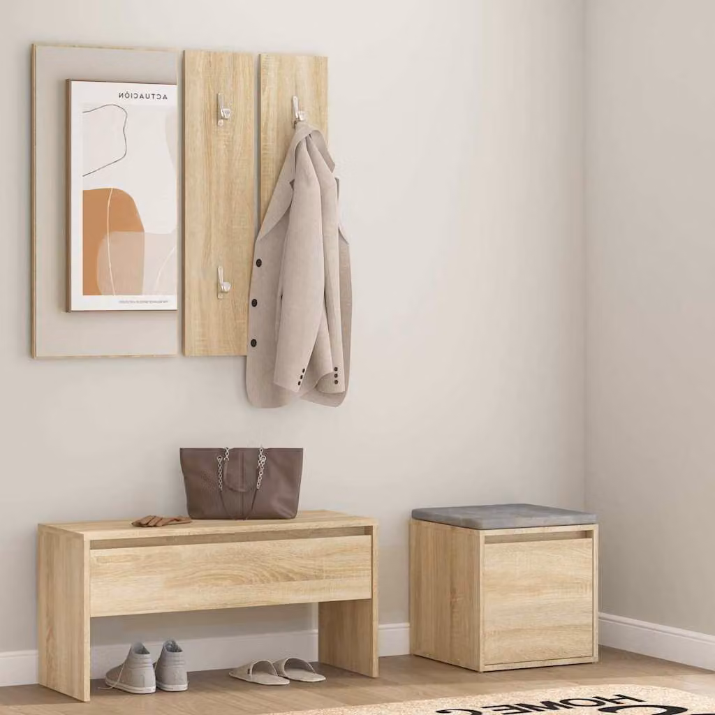 Set di mobili da corridoio vidaXL in legno multistrato marrone con panca, specchio, pannello e scarpiera