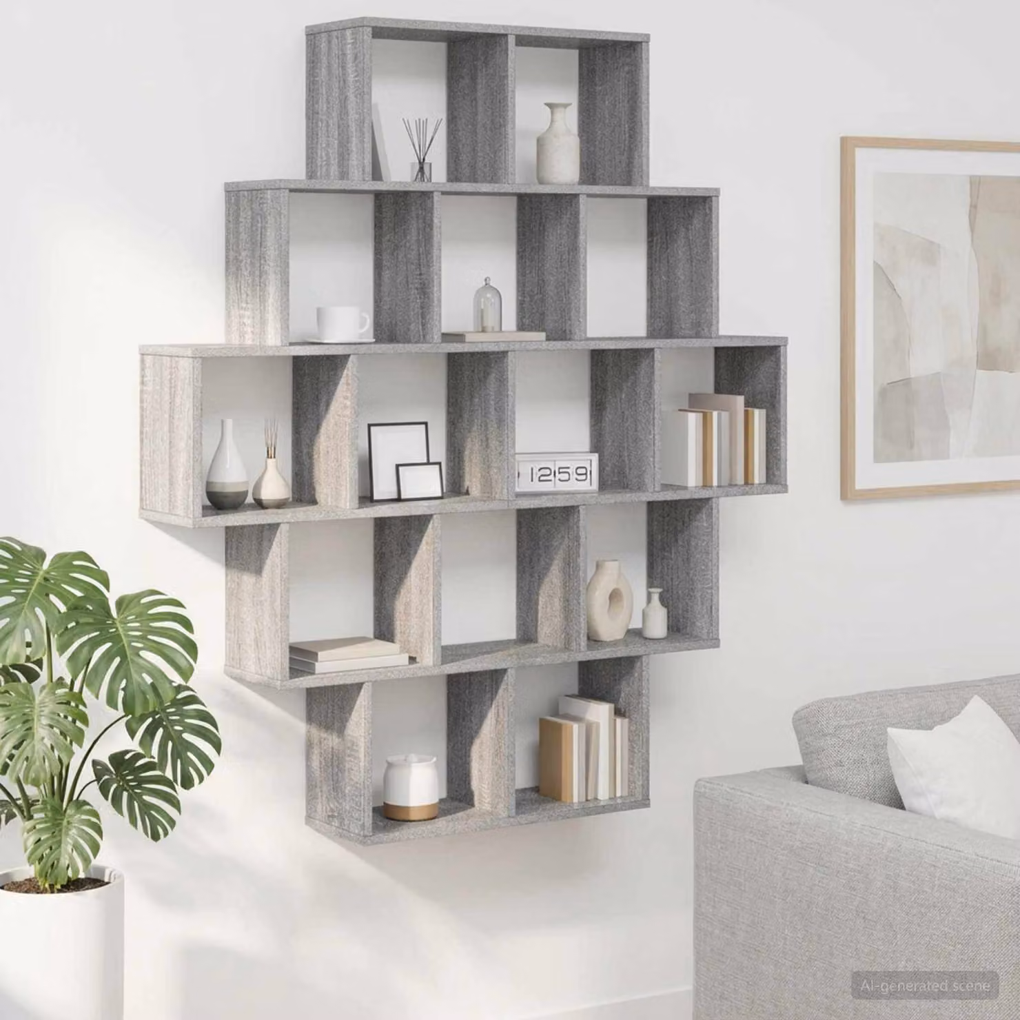 Scaffale da parete moderno vidaXL grigio L: 120 cm, P: 20 cm, H: 136 cm