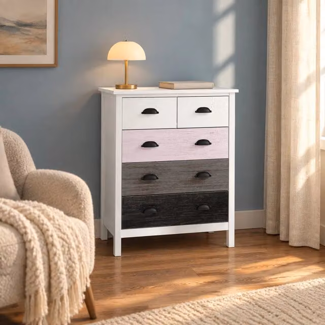 Cassettiera 70x38x85 cm con protezione antiribaltamento in MDF bianca