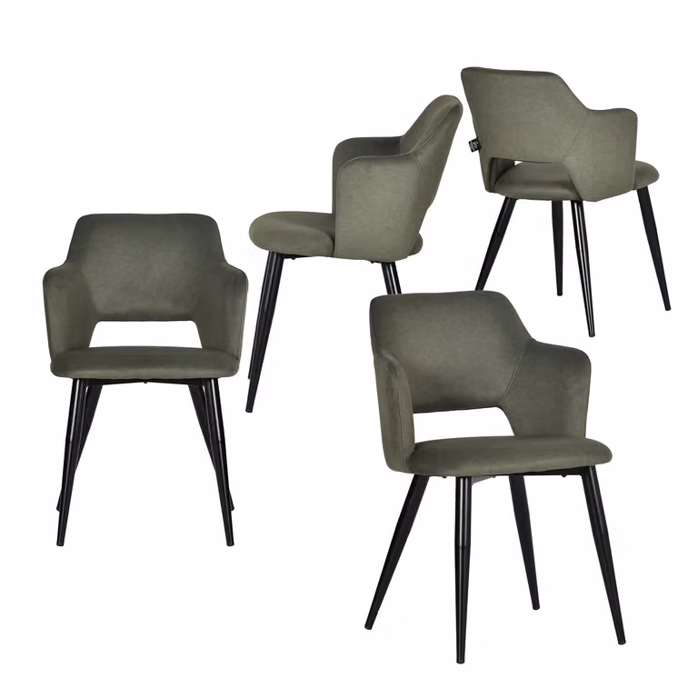 Meubles Cosy Set da 4 sedie da pranzo in stile scandinavo con braccioli, tessuto ecologico e seduta imbottita, verde - AKANJI CC
