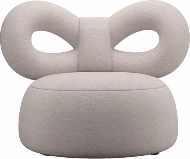 Poltrona Lounge Moderna Qeeboo Ribbon in Tessuto con Braccioli e Struttura in Metallo, Grigio e Beige