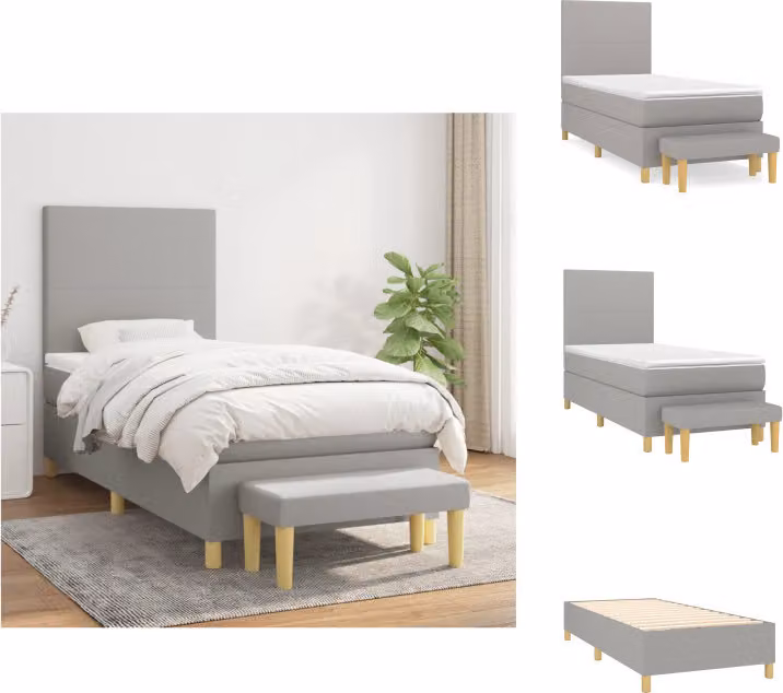 vidaXL Letto a molle con materasso grigio chiaro 90x190 cm in tessuto - Letti & strutture letto