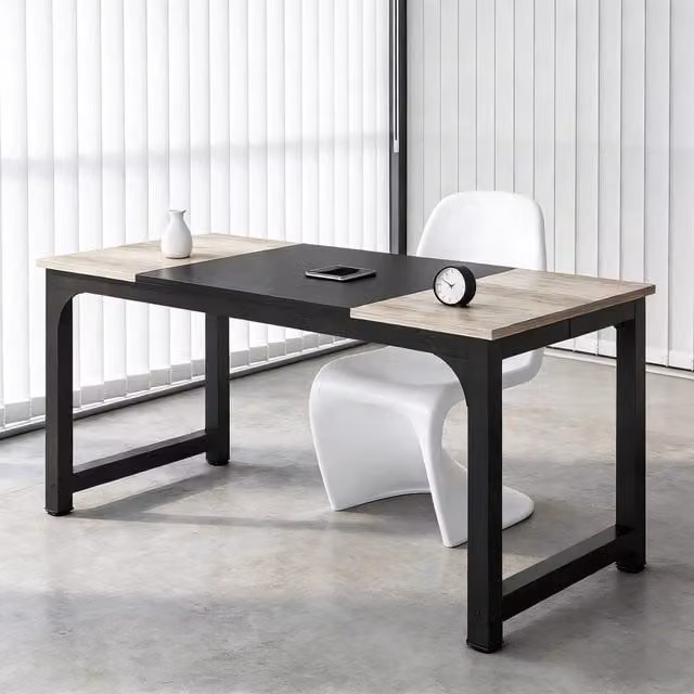 Tavolo da riunione rettangolare moderno Mivray in legno e metallo nero e grigio per ufficio o home office