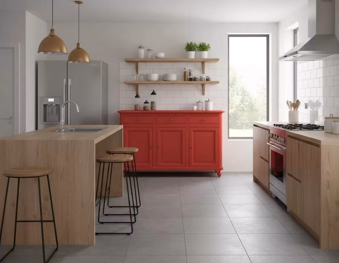 Madia credenza shabby chic in legno di pino con 3 ante di Mobili 2G, colore rosso e bronzo, L: 158 cm, P: 45 cm, H: 98 cm – 3