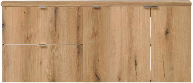 Set Sottolavabo NEWPORT Mobile a 2 Cassetti Armadio Stretto Armadio a 2 Ante Piano di Lavoro - Effetto Rovere [en.casa]