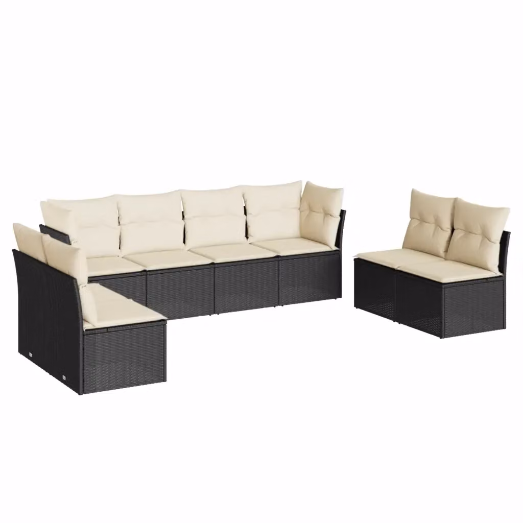 Set di divani da giardino vidaXL a forma di L con 8 cuscini in polyrattan nero e bianco – 2
