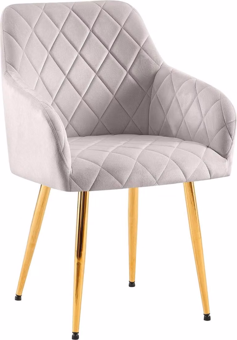 Comoda sedia da pranzo in velluto - Sedia elegante, comfort duraturo - Struttura robusta | Colore: Grigio | Materiale della struttura: Oro metallizzato