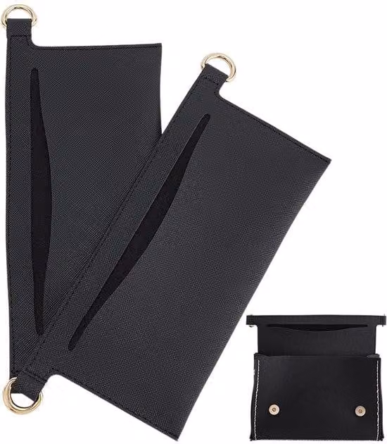 Set organizer in pelle, nero, 8x23 cm, anello a D, morbido
