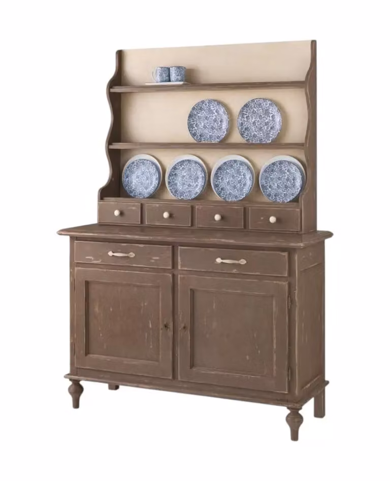 Madia credenza piattaia in legno stile shabby grigio consumato Mobili 2G L: 137 cm, P: 50 cm, H: 200 cm