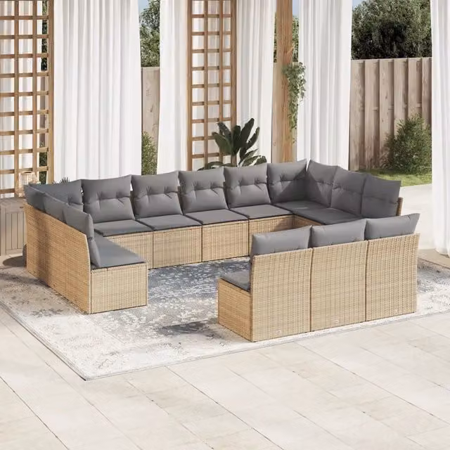 Set Divano da Giardino VIDAXL a forma a U in Polyrattan con Cuscini Beige, 13 Pezzi – 1