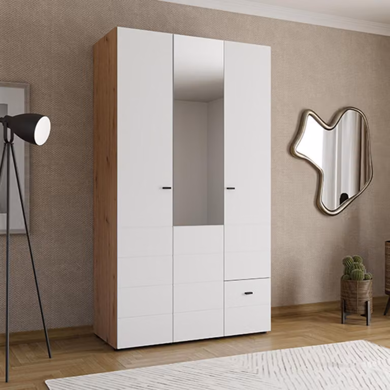 Serram - Guardaroba 3 Ante, 117x52 cm Bianco Opaco, Appendiabiti