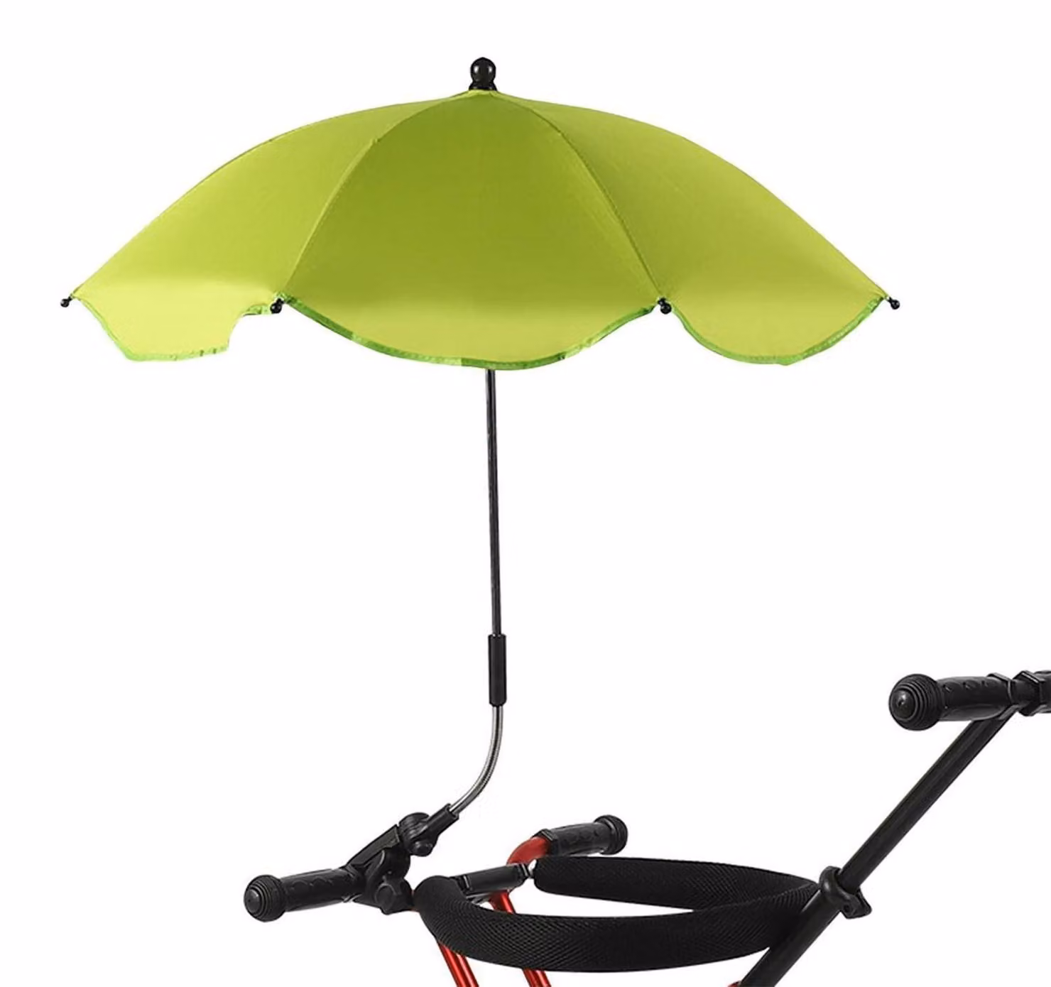 Ombrellone con morsetto, regolabile, con protezione UV, per passeggini, sedie a rotelle, colore verde
