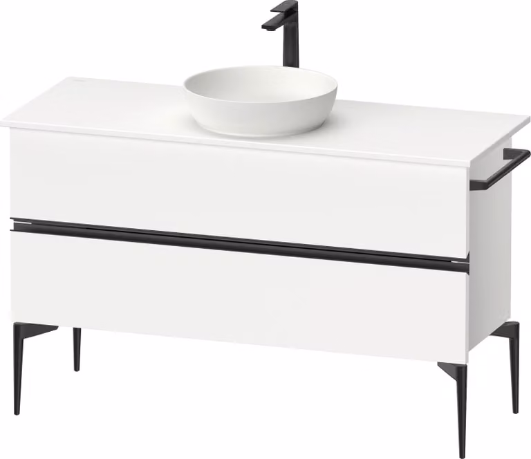 Duravit Sivida Meuble sous-lavabo sur console, 2 tiroirs, poignée noire diamantée mate, 1245x475x548mm, SV46600BD180000, SV46600BD180000