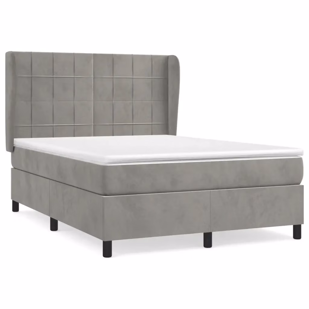 Letto Ibrido vidaXL con Giroletto a Molle e Materasso in Velluto Grigio Chiaro e Bianco L/P/H: 193 x 147 x 128 cm – 2