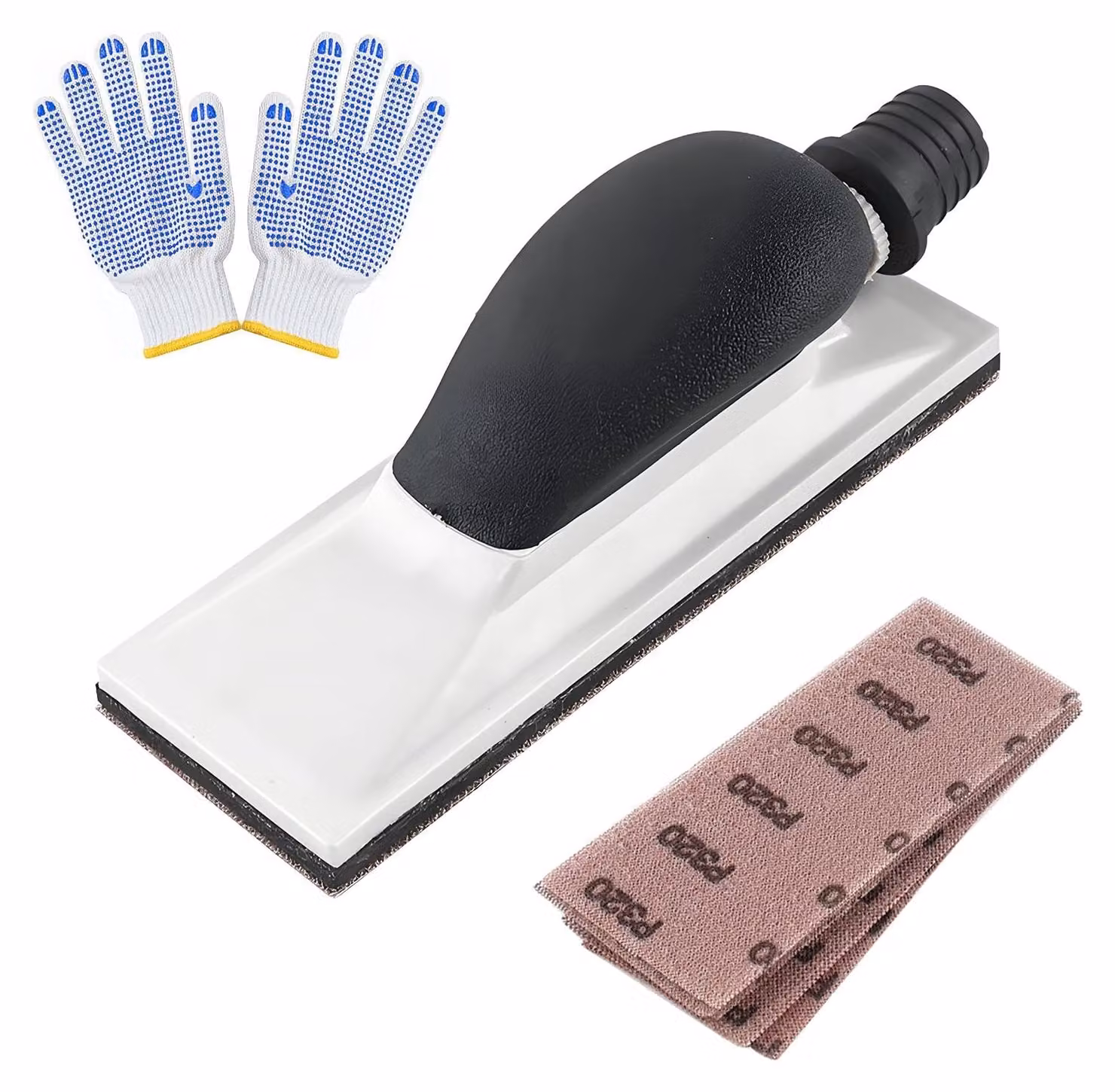 Levigatrice manuale con aspirazione, dimensioni 200 x 70 mm, inclusi 5 fogli abrasivi