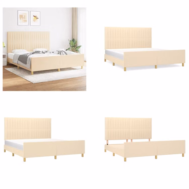 vidaXL Struttura letto con testiera in tessuto panna 180x200 cm - Struttura letto con testiera - Struttura letto con testiera - Struttura letto - Letto con testiera