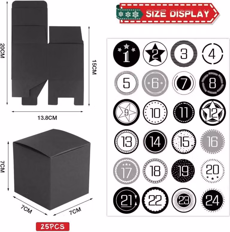 Calendario dell'Avvento da riempire 24 caselle Scatole regalo fai da te numeri adesivi
