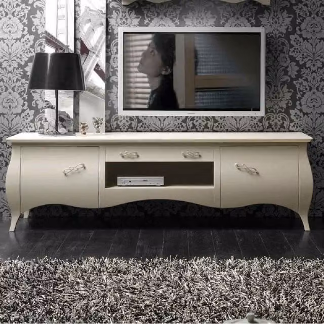 Porta TV Bomabato Mobili 2G in legno stile shabby chic colore avorio con 2 ante L: 197 cm, P: 53 cm, H: 60 cm – 1