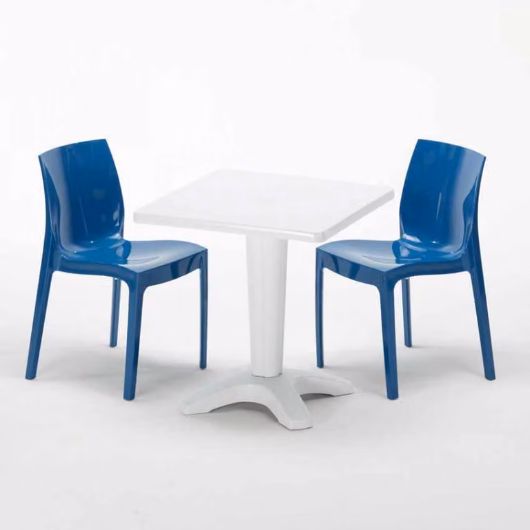 Tavolo quadrato bianco e 2 sedie in polipropilene colorato per interni Grand Soleil Ice Patio - Blu