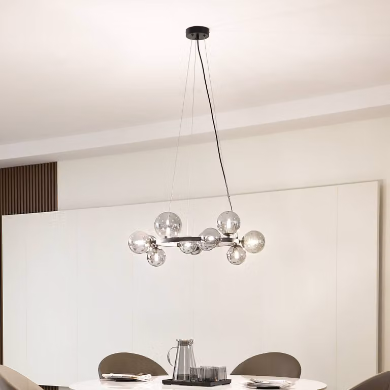 Lampada a sospensione in vetro Naelen Lucande, dimmerabile, Nero, Soggiorno / Sala da pranzo, Metallo, Moderno, Lampada a sospensione