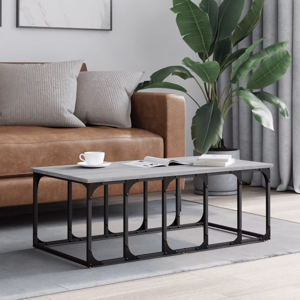 vidaXL Tavolino da salotto moderno in legno e metallo, Grigio Sonoma, L 100 x P 50 x H 35,5 cm