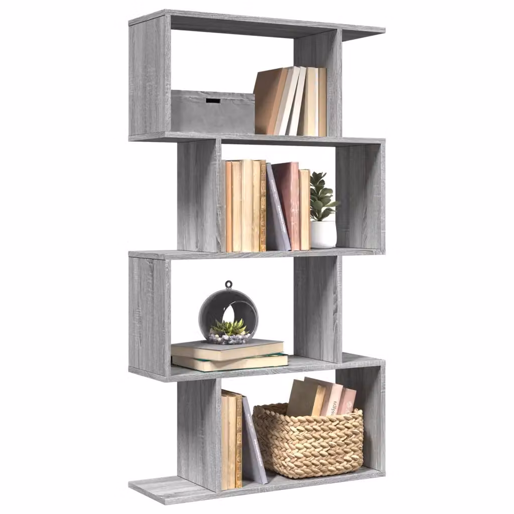 Libreria vidaXL con 4 Ripiani in MDF Grigio, Design Moderno e Geometrico, L: 70 cm, P: 24 cm, H: 129 cm