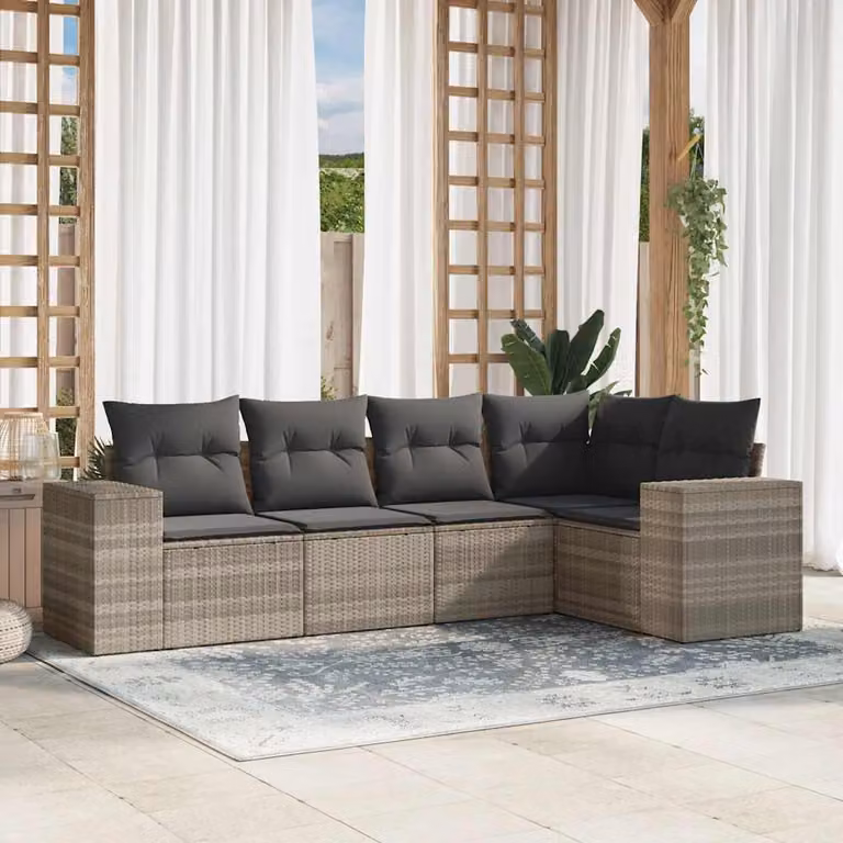 vidaXL Set Divano da Giardino a L con Cuscini Grigio Moderno in Polyrattan e Acciaio