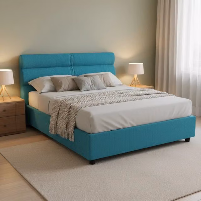 Letto Briona DMORA, Piazza e Mezza con Contenitore a Sollevamento, Azzurro, L 120 x P 200 cm