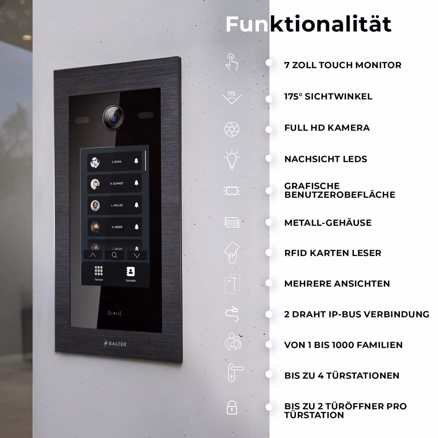 Kit videocitofono Full HD - Schermo touchscreen da 7 pollici - Ampio angolo di visione di 175° - Accesso tramite RFID e visione notturna