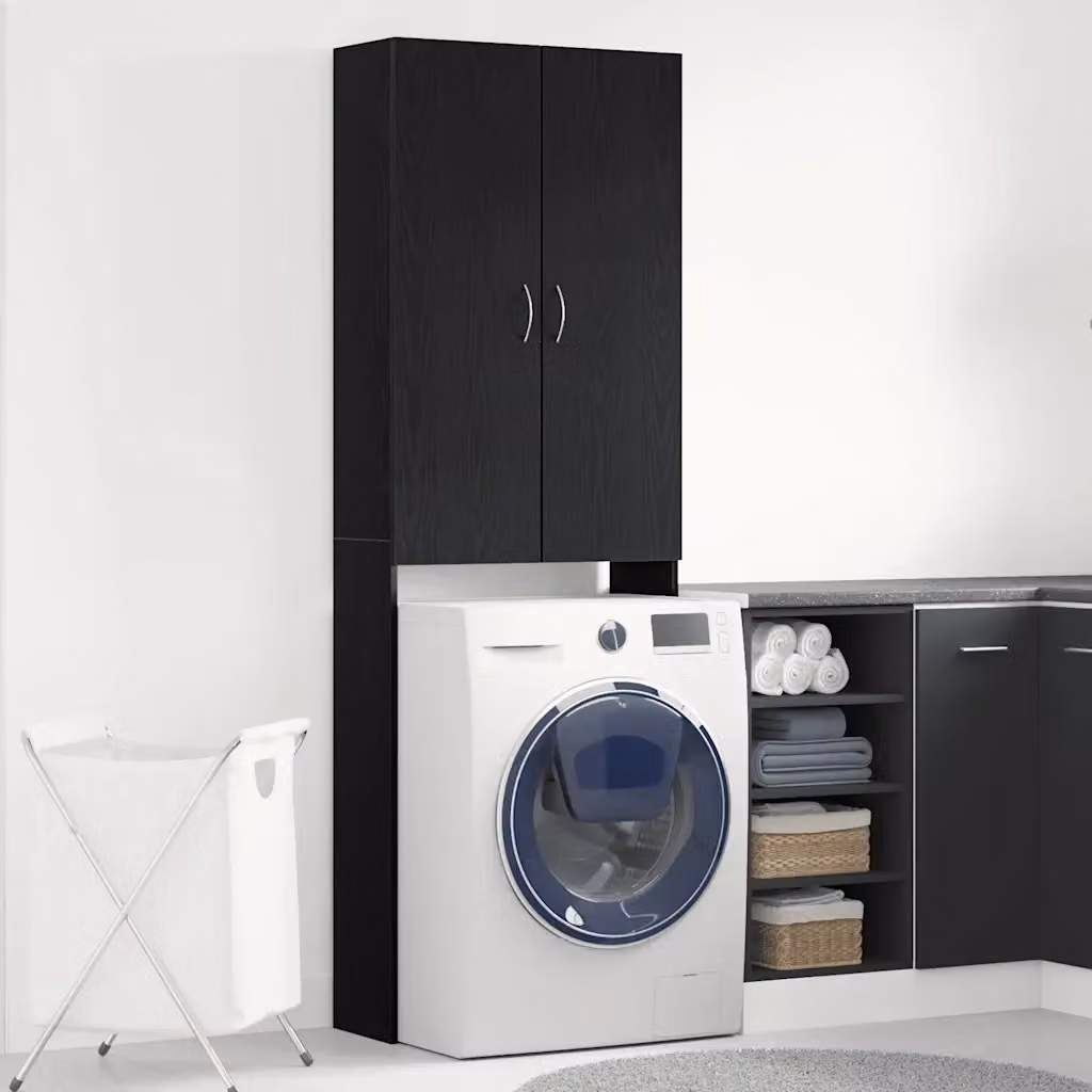 Mobile per lavatrice DESIGN IN in legno Rovere Nero con ante a battente e ripiani interni, L: 64 cm, P: 25,5 cm, H: 190 cm – 2