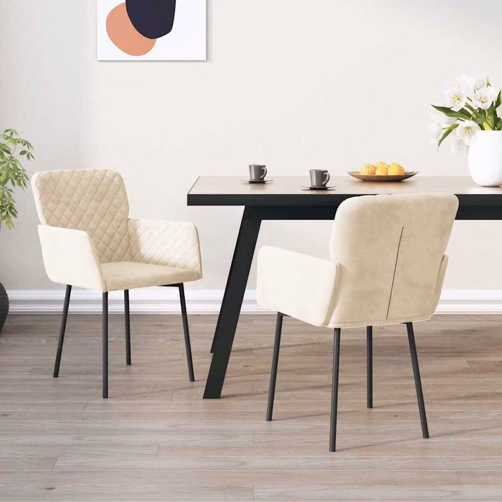 Set di 2 sedie da pranzo moderne vidaXL in velluto beige con struttura in metallo e MDF