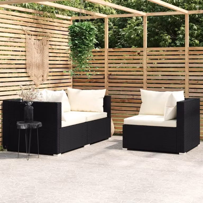 Maison Exclusive - Set da giardino a 3 pezzi con cuscini, in rattan sintetico nero