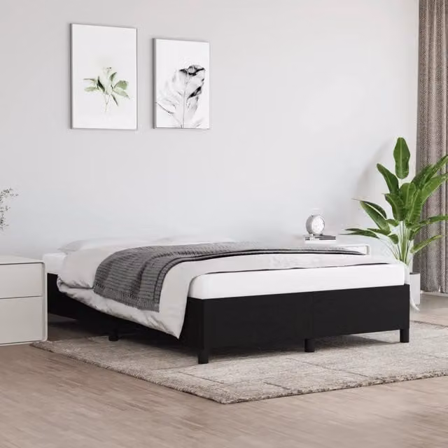 Struttura Letto Design Mania in Tessuto Nero con Doghe in Legno L/P/H: 190 x 140 x 35 cm
