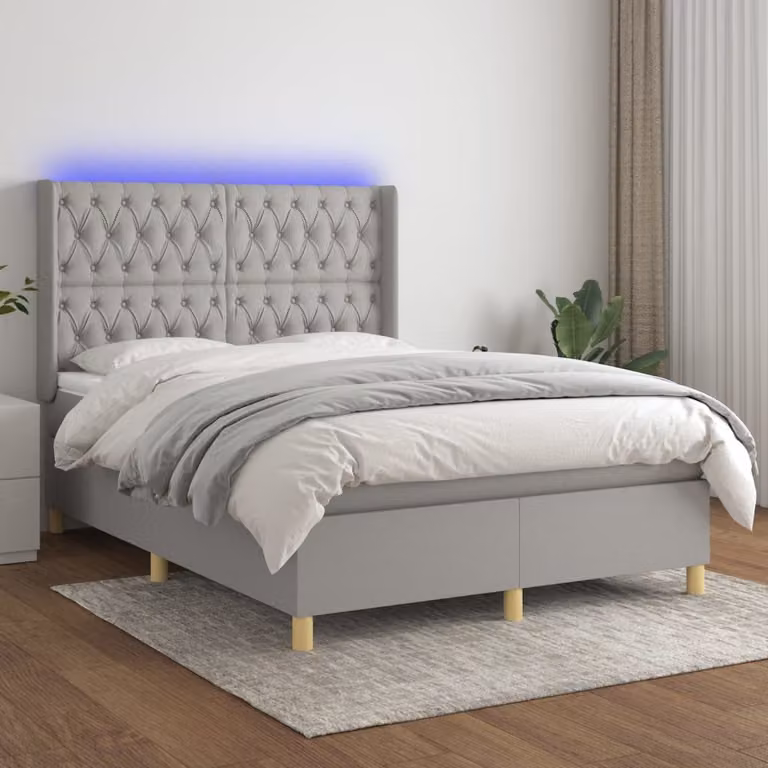Letto Ibrido con Materasso e Illuminazione LED vidaXL, Grigio Chiaro, L/P/H: 140 x 200 cm