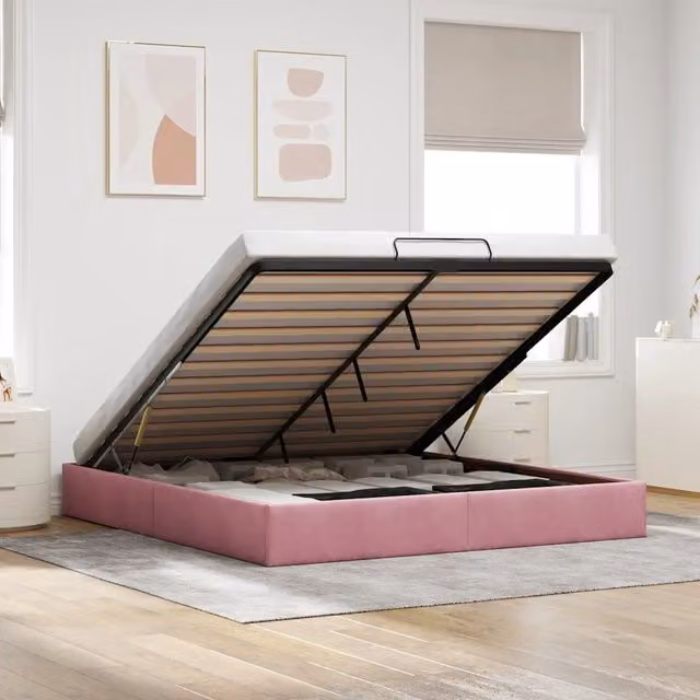 Struttura Letto con Contenitore Lift-Up vidaXL in Velluto Rosa L 200 x P 200 x H 28 cm – 1