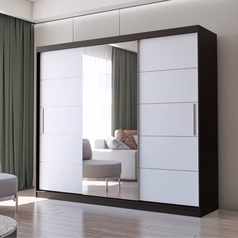 Armadio ad ante scorrevoli Armadio con specchio 250cm bianco/nero Alba